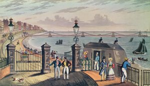 La jetée à chaînes sur le front de Brighton, conçue et érigée par le capitaine S. Brown R.N. en 1823, gravée et publiée par l